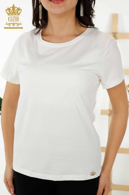 Wholesale Women's Blouse - Short Sleeve - Ecru - 79178 | KAZEE