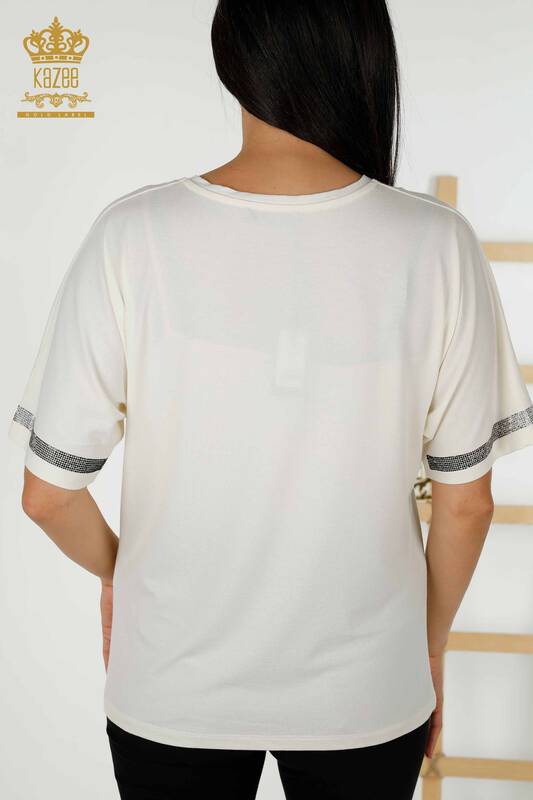 Wholesale Women's Blouse - Short Sleeve - Ecru - 79236 | KAZEE