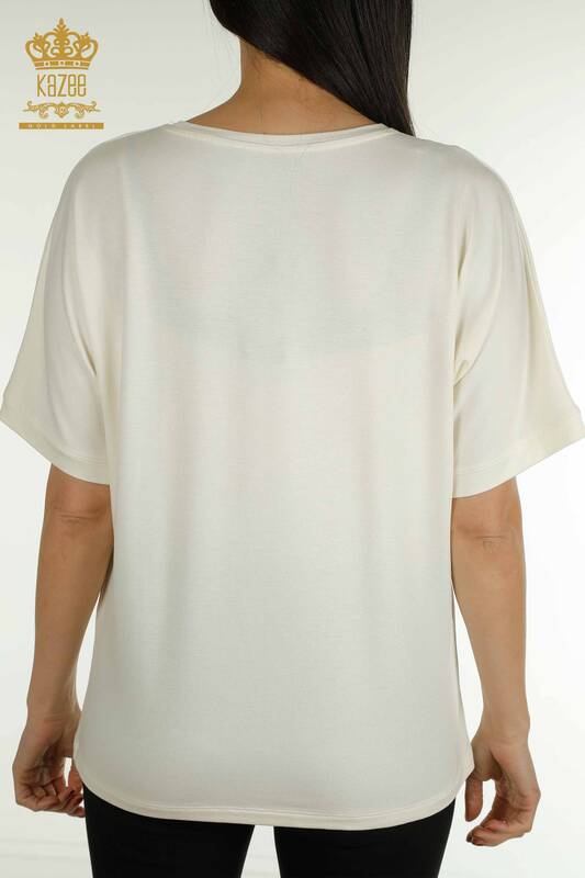 Wholesale Women's Blouse Short Sleeve Ecru - 79317 | KAZEE
