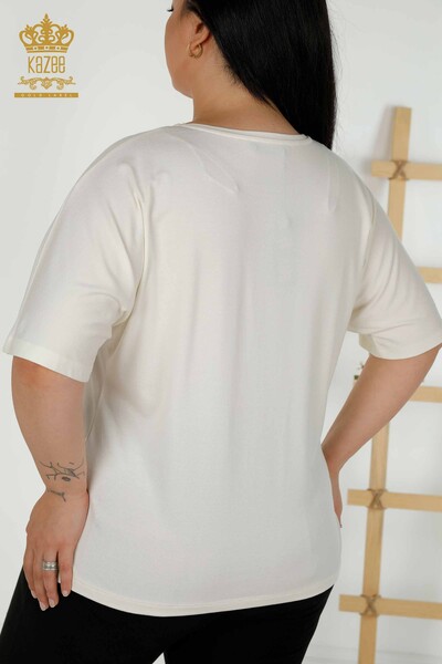 Wholesale Women's Blouse - Short Sleeve - Ecru - 79349 | KAZEE - Thumbnail