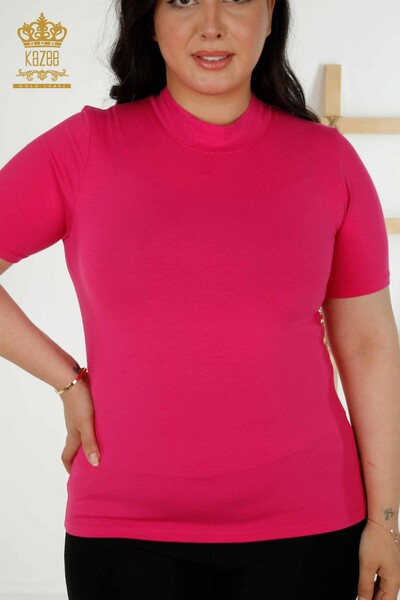 Wholesale Women's Blouse Short Sleeve Fuchsia - 79264 | KAZEE - Thumbnail