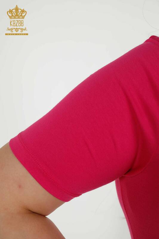 Wholesale Women's Blouse Short Sleeve Fuchsia - 79264 | KAZEE