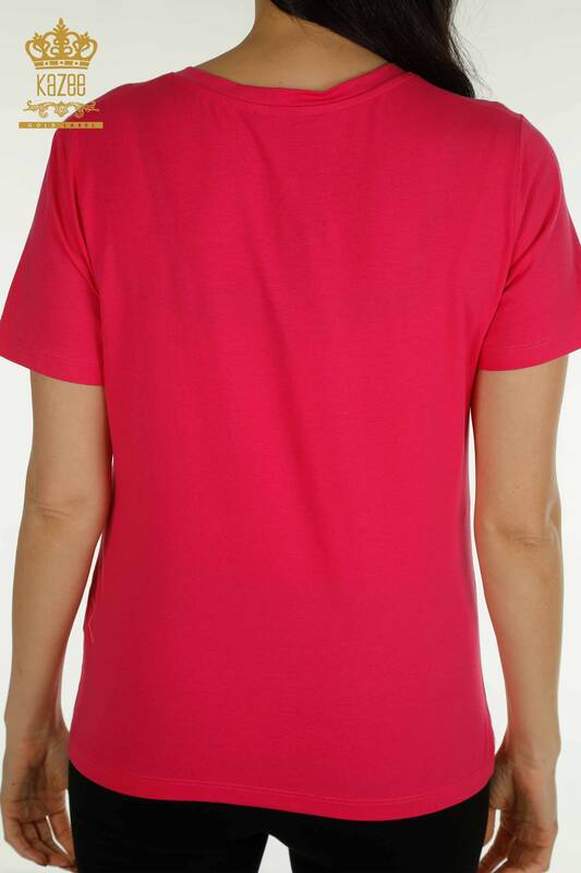 Wholesale Women's Blouse Short Sleeve Fuchsia - 79561 | KAZEE