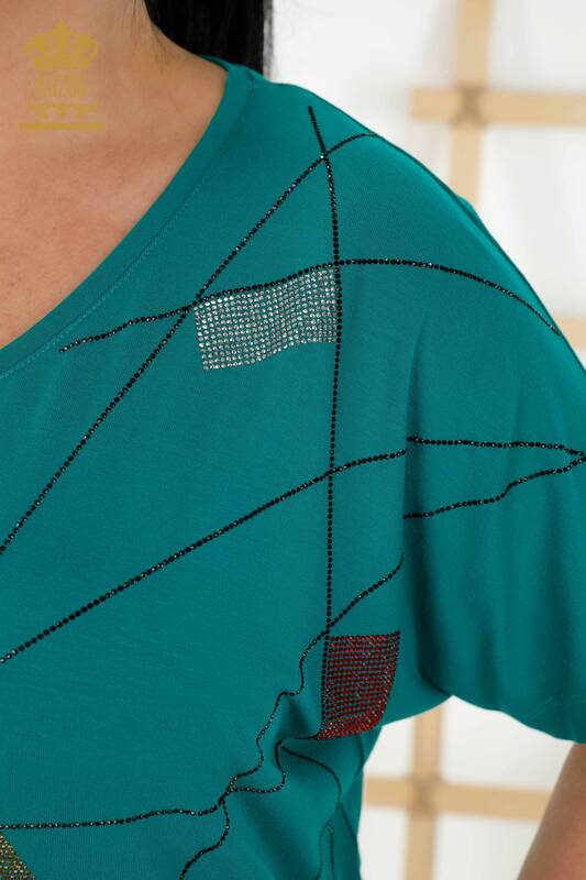 Wholesale Women's Blouse - Short Sleeve - Green - 79288 | KAZEE
