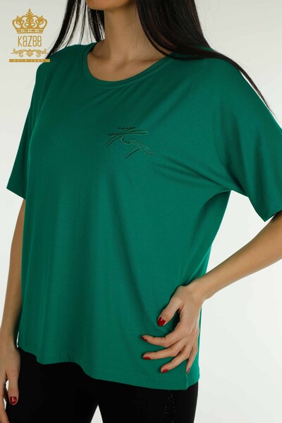 Wholesale Women's Blouse Short Sleeve Green - 79302 | KAZEE - Thumbnail