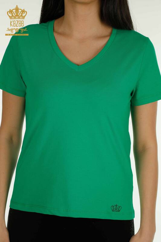 Wholesale Women's Blouse Short Sleeve Green - 79561 | KAZEE