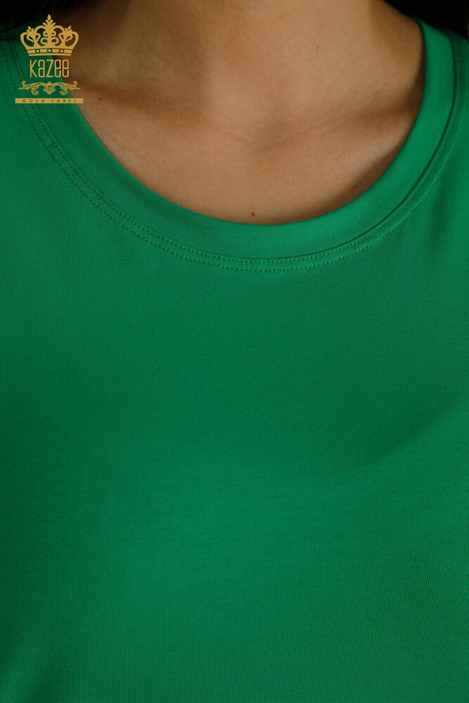 Wholesale Women's Blouse Short Sleeve Green - 79563 | KAZEE - 3