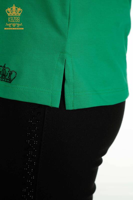 Wholesale Women's Blouse Short Sleeve Green - 79563 | KAZEE