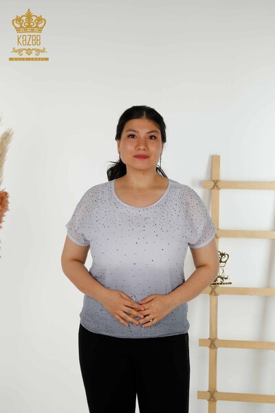 Wholesale Women's Blouse Short Sleeve Gray - 20278| KAZEE - Thumbnail