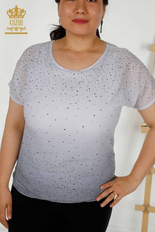 Wholesale Women's Blouse Short Sleeve Gray - 20278| KAZEE