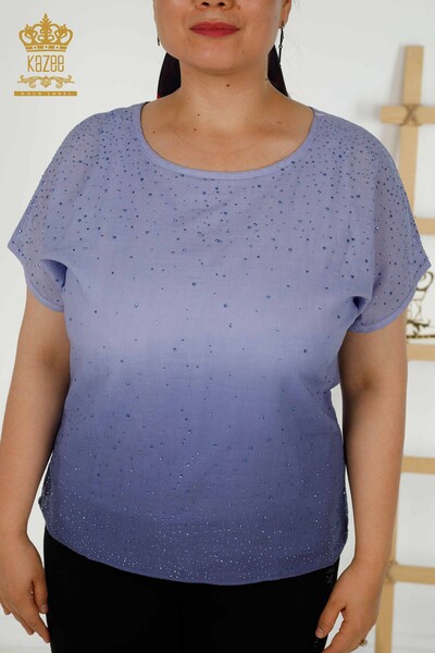 Wholesale Women's Blouse Short Sleeve Indigo - 20278| KAZEE - Thumbnail