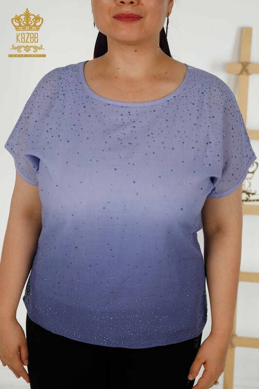 Wholesale Women's Blouse Short Sleeve Indigo - 20278| KAZEE