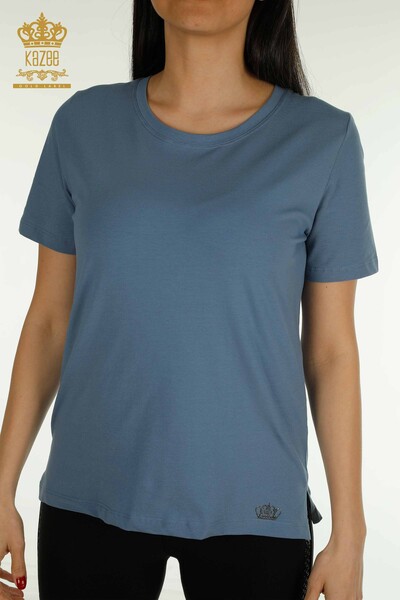 Wholesale Women's Blouse Short Sleeve Indigo - 79563 | KAZEE - Thumbnail