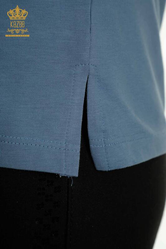 Wholesale Women's Blouse Short Sleeve Indigo - 79563 | KAZEE