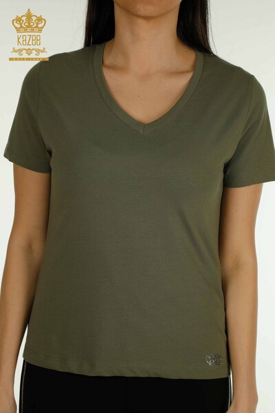Wholesale Women's Blouse Short Sleeve Khaki - 79561 | KAZEE - Thumbnail