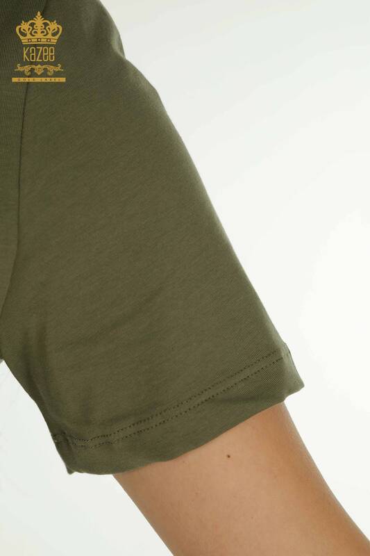 Wholesale Women's Blouse Short Sleeve Khaki - 79563 | KAZEE