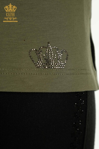 Wholesale Women's Blouse Short Sleeve Khaki - 79563 | KAZEE - Thumbnail