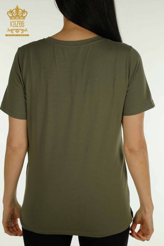 Wholesale Women's Blouse Short Sleeve Khaki - 79563 | KAZEE