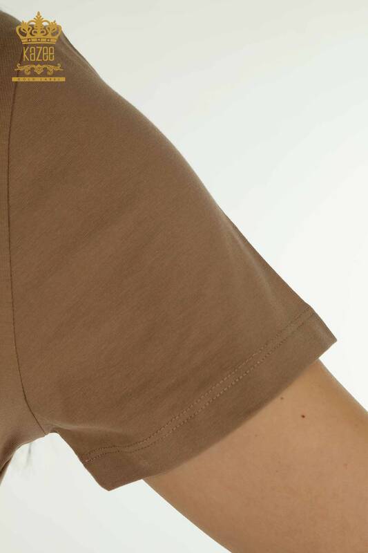 Wholesale Women's Blouse Short Sleeve Light Brown - 79561 | KAZEE