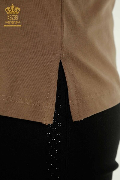 Wholesale Women's Blouse Short Sleeve Light Brown - 79563 | KAZEE - Thumbnail