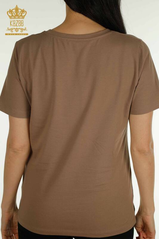 Wholesale Women's Blouse Short Sleeve Light Brown - 79563 | KAZEE
