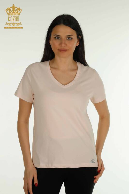 Wholesale Women's Blouse Short Sleeve Light Powder - 79561 | KAZEE