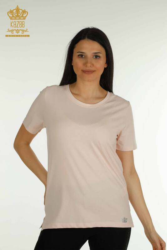Wholesale Women's Blouse Short Sleeve Light Powder - 79563 | KAZEE