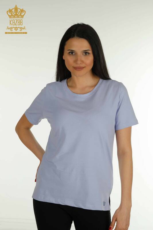 Wholesale Women's Blouse Short Sleeve Lilac - 79563 | KAZEE