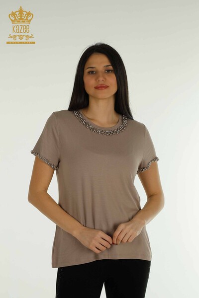Wholesale Women's Blouse Short Sleeve Mink - 79197 | KAZEE - Thumbnail