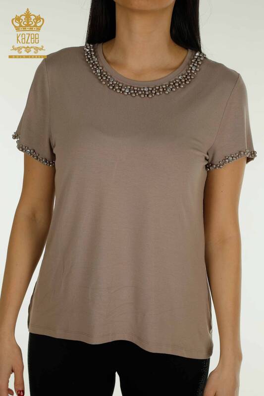 Wholesale Women's Blouse Short Sleeve Mink - 79197 | KAZEE