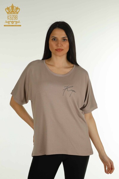 Wholesale Women's Blouse Short Sleeve Mink - 79317 | KAZEE - Thumbnail