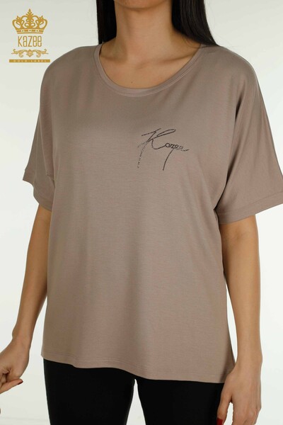 Wholesale Women's Blouse Short Sleeve Mink - 79317 | KAZEE - Thumbnail