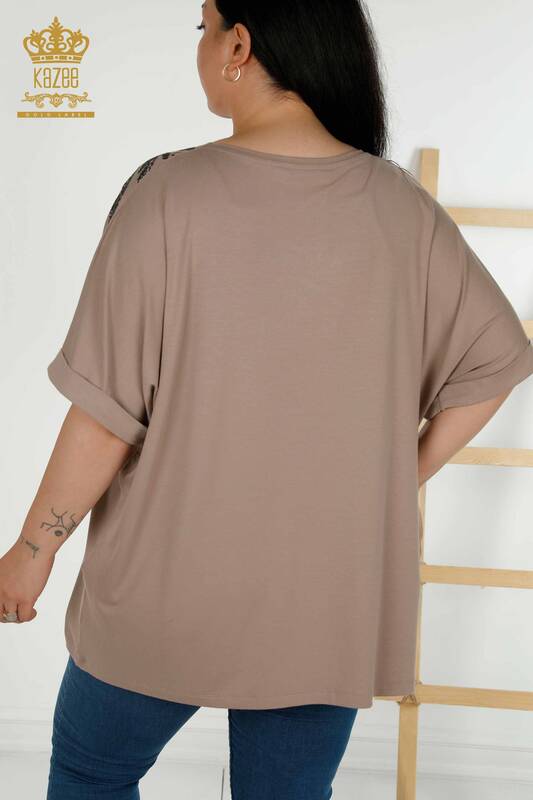 Wholesale Women's Blouse - Short Sleeve - Mink - 79324 | KAZEE