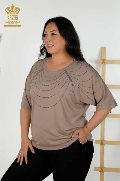 Wholesale Women's Blouse - Short Sleeve - Mink - 79334 | KAZEE