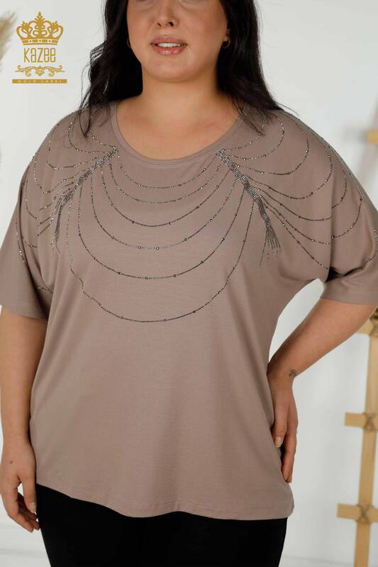 Wholesale Women's Blouse - Short Sleeve - Mink - 79334 | KAZEE