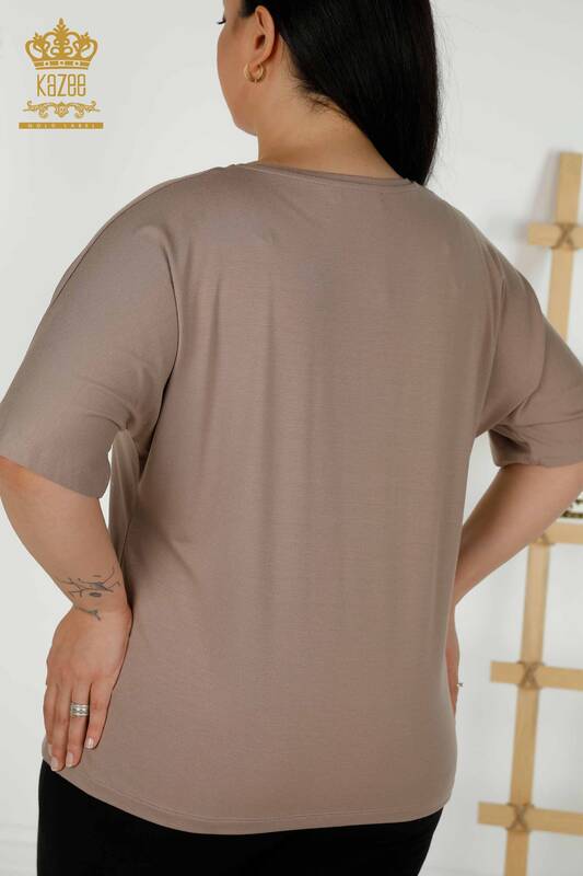 Wholesale Women's Blouse - Short Sleeve - Mink - 79349 | KAZEE