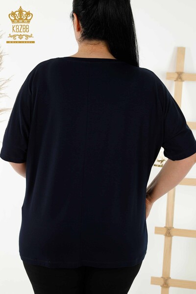 Wholesale Women's Blouse - Short Sleeve - Navy Blue - 78804 | KAZEE - Thumbnail