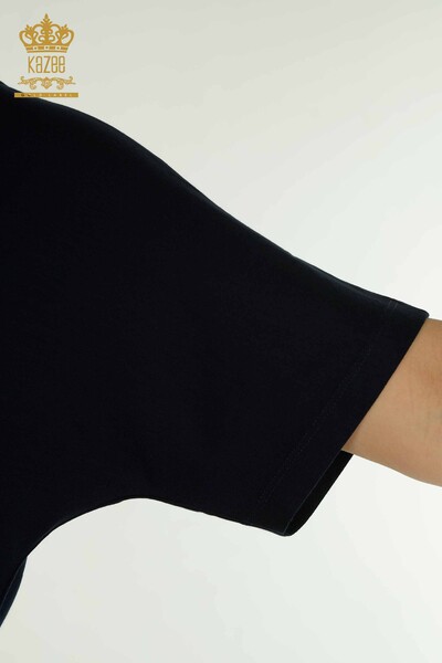 Wholesale Women's Blouse Short Sleeve Navy - 79302 | KAZEE - Thumbnail