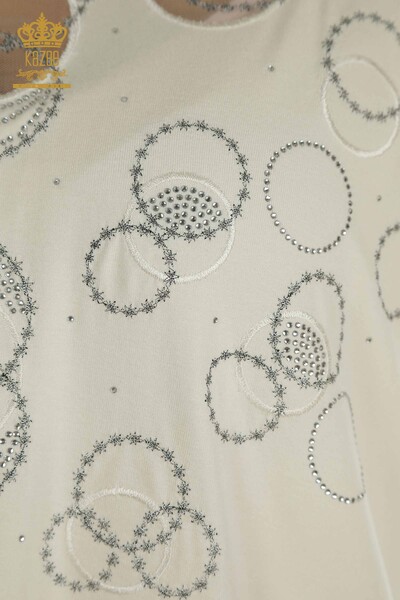 Wholesale Women's Blouse Short Sleeve Patterned Ecru - 79094 | KAZEE - Thumbnail