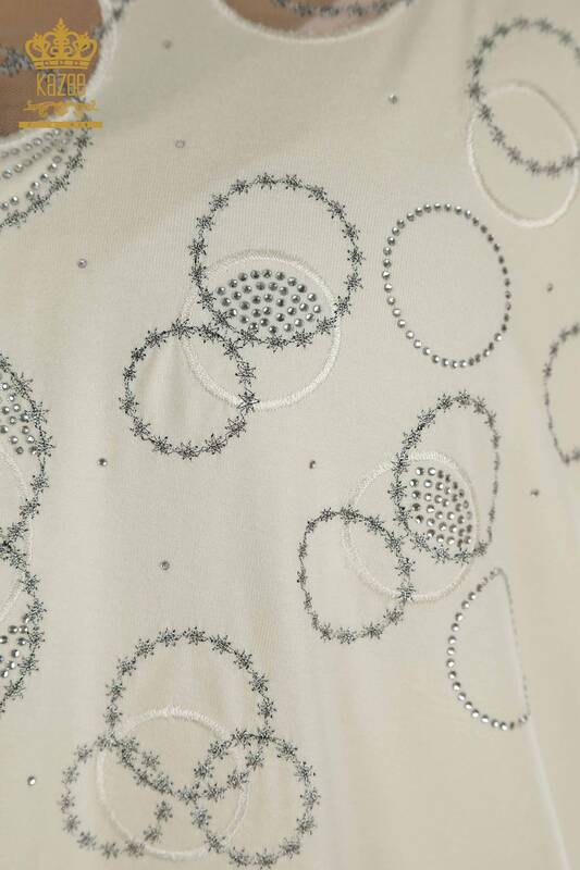 Wholesale Women's Blouse Short Sleeve Patterned Ecru - 79094 | KAZEE
