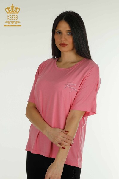 Wholesale Women's Blouse - Short Sleeve - Pink - 79302 | KAZEE 