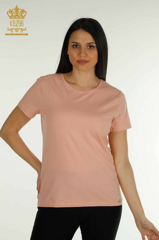 Wholesale Women's Blouse Short Sleeve Powder - 79178 | KAZEE