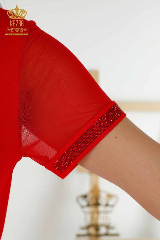 Wholesale Women's Blouse - Short Sleeve - Red - 79104 | KAZEE