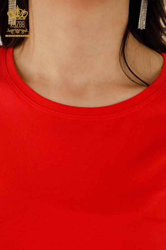 Wholesale Women's Blouse Short Sleeve Red - 79178 | KAZEE