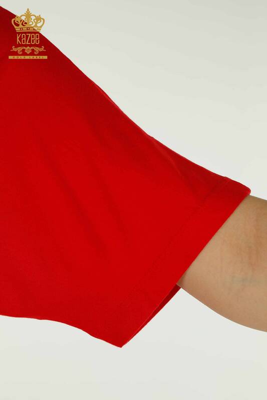 Wholesale Women's Blouse Short Sleeve Red - 79302 | KAZEE