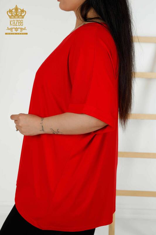 Wholesale Women's Blouse - Short Sleeve - Red - 79323 | KAZEE