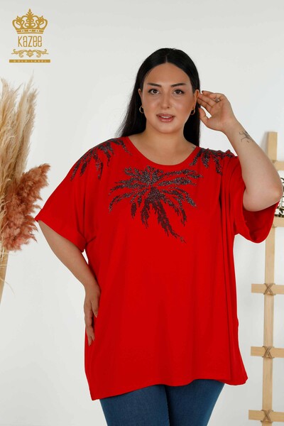 Wholesale Women's Blouse Short Sleeve Red - 79324 | KAZEE - Thumbnail