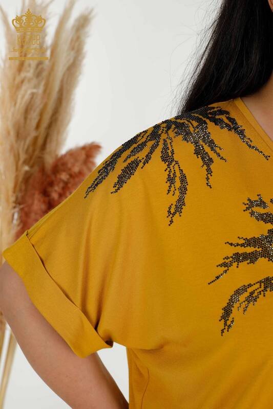 Wholesale Women's Blouse - Short Sleeve - Saffron - 79324 | KAZEE