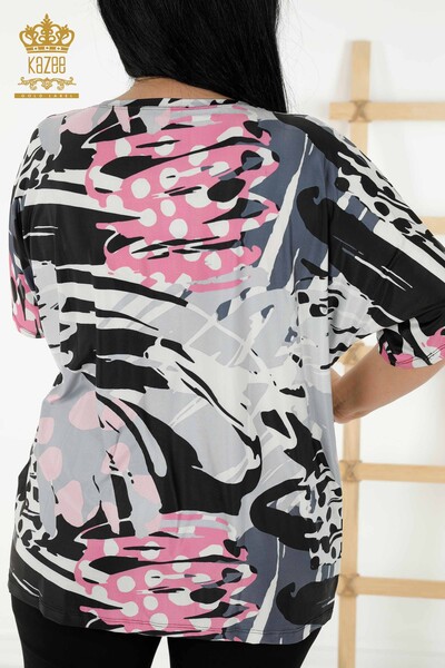 Wholesale Women's Blouse - Short Sleeve - Stone Embroidered - Gray - 77897 | KAZEE - Thumbnail