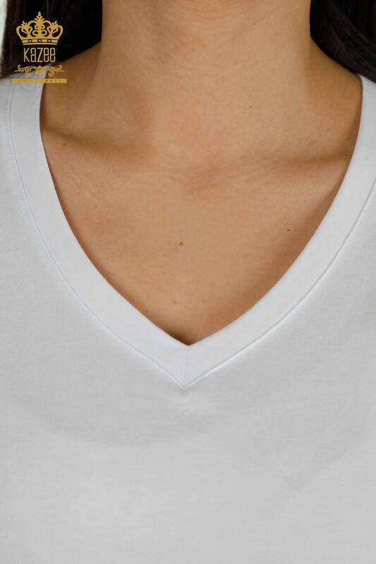 Wholesale Women's Blouse Short Sleeve White - 79561 | KAZEE